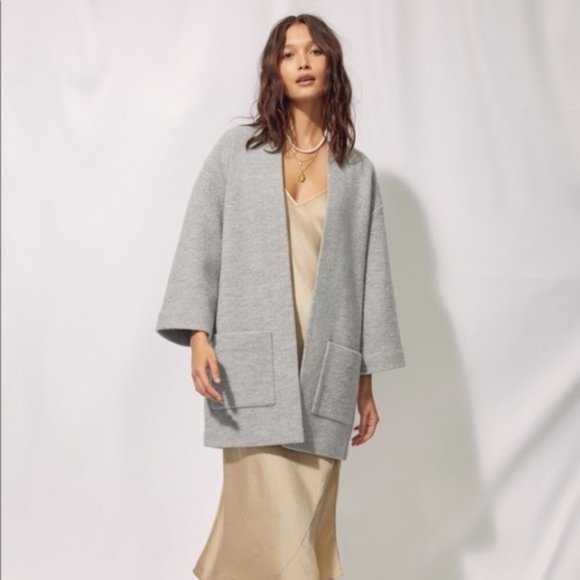Aritzia Sweaters - Aritzia Wilfred Grey Brullon 100% Fine Merino Wool Sweater Jacket Coat Sz L